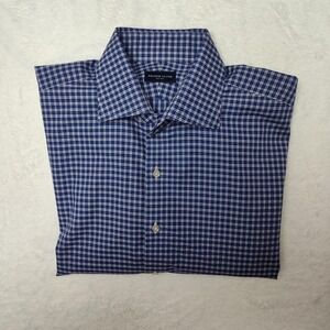 Proper Cloth Shirt Mens 16.5 36/37 Blue Check Non Iron Dress Long Sleeve Cotton